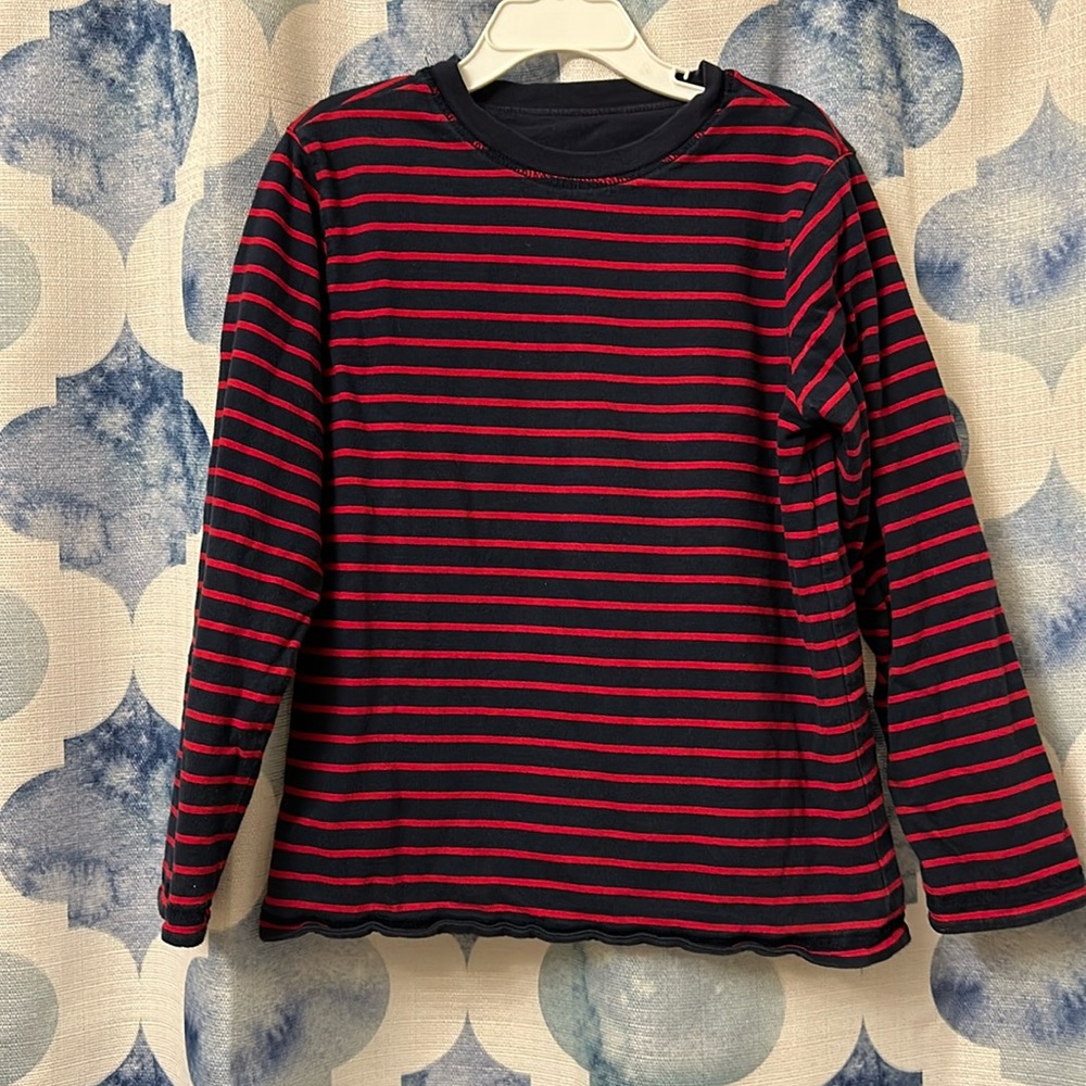 Reversible Janie & Jack navy and red striped festive long sleeve shirt